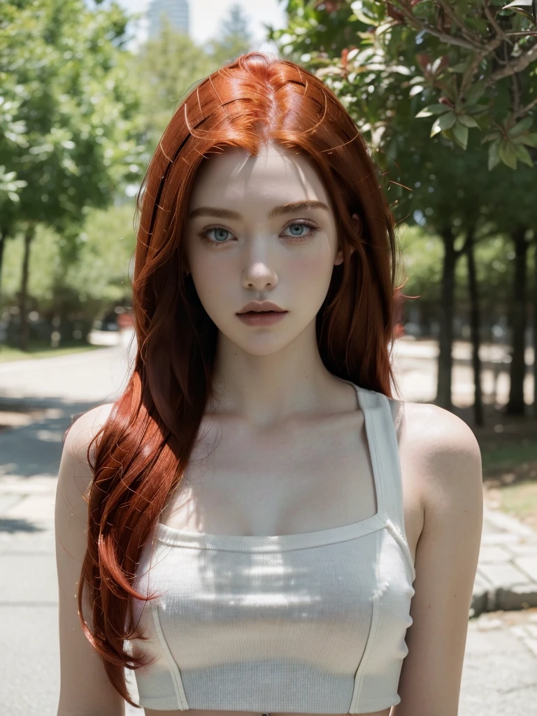 ( masterpiece, top quality, best quality,8k, girl,ultra detailed,raw photo:1.5),(photorealistic:1.4), ( Drill hair, red hair:1.5), (cinematic lighting), PerfectNwsjMajic, , Surrealism, UHD, ccurate, Super detail, textured skin, High detail, Best quality, dynamic angle, White skin,[Beautiful blue eyes], high nose,[flat chest:large breasts:0.5],(1girl),(good anatomy:0.5)),(outside ),