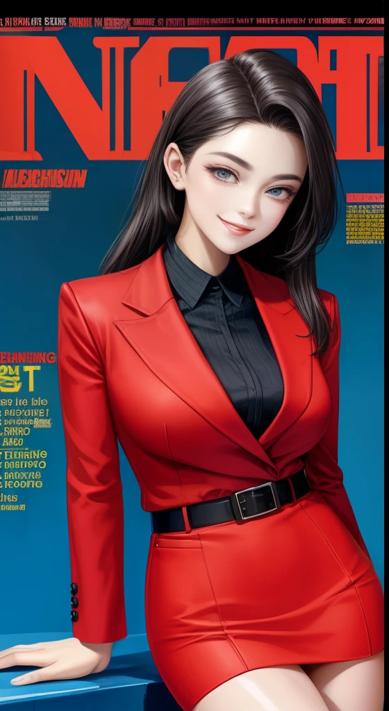 On the cover of a fashion magazine, a female model with a bright smile stands before a background of vivid colors.
BREAK
Her style is sophisticated, wearing a vibrant colored outfit that radiates confidence and positive energy.
BREAK
She strikes a natural pose, engaging the reader's gaze.
.