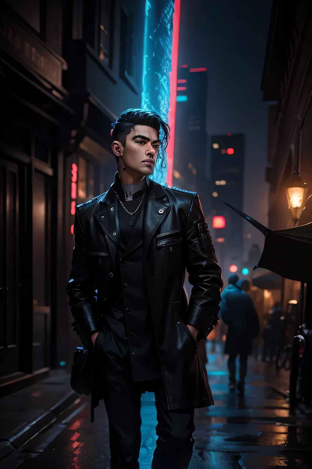 Change background cyberpunk handsome boy, realistic face, 8k, ultra realistic