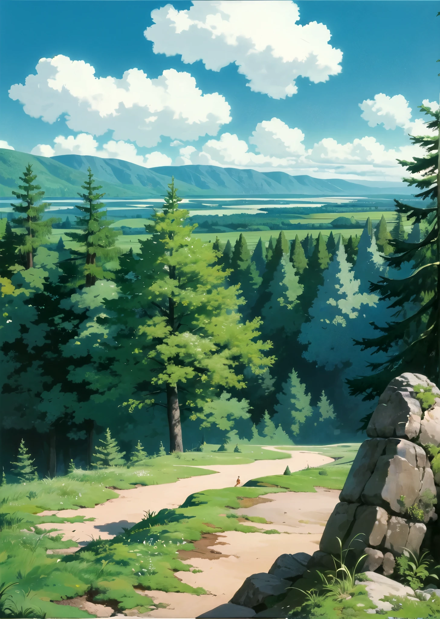 (((ghibli style))),masterpiece, best quality, 8k resolution,forest,beautiful scenery, colorful beautiful sky