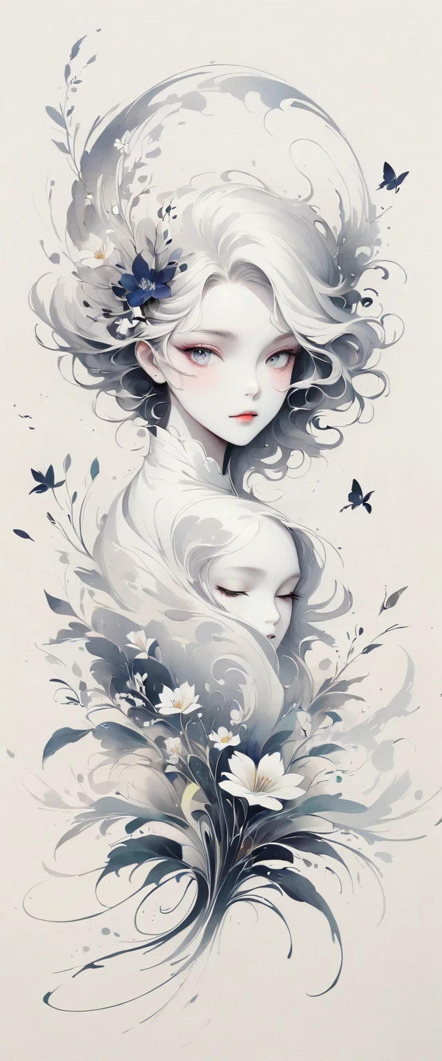 (Anime line drawing:1.5)，(black and white painting:1.45)，Minimalism，(line art:1.ketch，Charcoal drawing，mask，flower,Illustration in surreal art style，surreal dream，Dubrec style,(multiple exposure：1.8),art for coloring book page, 全White背景, Use only contours, line art, coloring book, clean line art,令人惊叹的White墨水coloring book页异想天开的壮丽 , White , (((((纯White背景))))), monochrome, Pure black and white, Draw clear lines, 最高品质的成人coloring book风格, modern anime style, Illustrations that pay homage to Artgerm&#39;s signature style, Alexi Brillot, and Charlie Bovoort, 以数字涂鸦line art风格创建, Draw vector clear lines with ink, Ultra-clean and bold lines found in the cutest cartoon style [Michael Whelan] Less details，Sharp、Clean appearance. The cartoon style is inspired by bold and bright lines