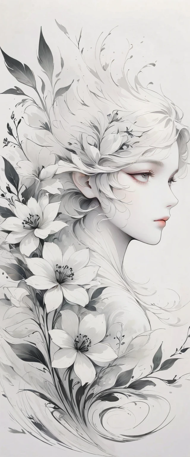 (Anime line drawing:1.5)，(black and white painting:1.45)，Minimalism，(line art:1.6)，sketch，Charcoal drawing，mask，flower,Illustration in surreal art style，surreal dream，Dubrec style,(multiple exposure：1.8),art for coloring book page, 全White背景, Use only contours, line art, coloring book, clean line art,令人惊叹的White墨水coloring book页异想天开的壮丽 , White , (((((纯White背景))))), monochrome, Pure black and white, Draw clear lines, 最高品质的成人coloring book风格, modern anime style, Illustrations that pay homage to Artgerm&#39;s signature style, Alexi Brillot, and Charlie Bovoort, 以数字涂鸦line art风格创建, Draw vector clear lines with ink, Ultra-clean and bold lines found in the cutest cartoon style [Michael Whelan] Less details，Sharp、Clean appearance. The cartoon style is inspired by bold and bright lines