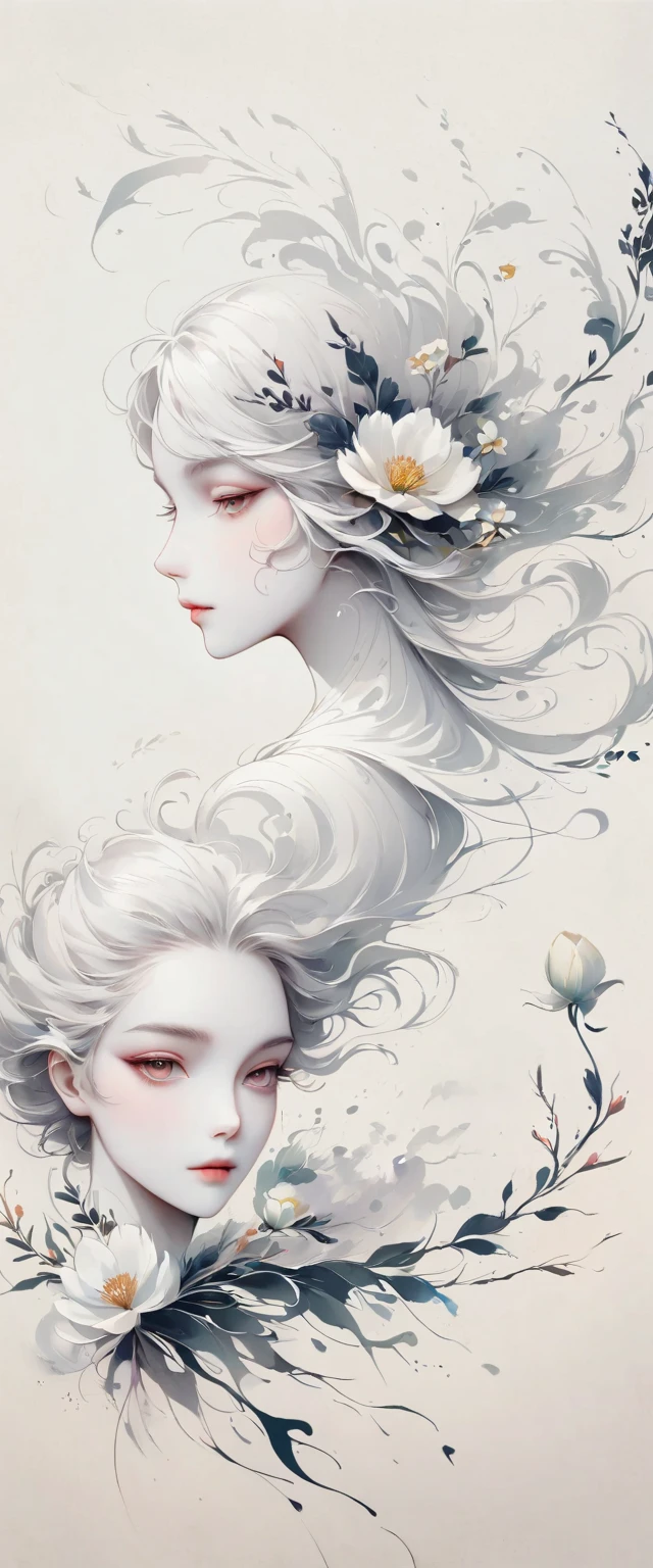 (Anime line drawing:1.5)，(black and white painting:1.45)，Minimalism，(line art:1.6)，sketch，Charcoal drawing，mask，flower,Illustration in surreal art style，surreal dream，Dubrec style,(multiple exposure：1.8),art for coloring book page, 全White背景, Use only contours, line art, coloring book, clean line art,令人惊叹的White墨水coloring book页异想天开的壮丽 , White , (((((纯White背景))))), monochrome, Pure black and white, Draw clear lines, 最高品质的成人coloring book风格, modern anime style, Illustrations that pay homage to Artgerm&#39;s signature style, Alexi Brillot, and Charlie Bovoort, 以数字涂鸦line art风格创建, Draw vector clear lines with ink, Ultra-clean and bold lines found in the cutest cartoon style [Michael Whelan] Less details，Sharp、Clean appearance. The cartoon style is inspired by bold and bright lines