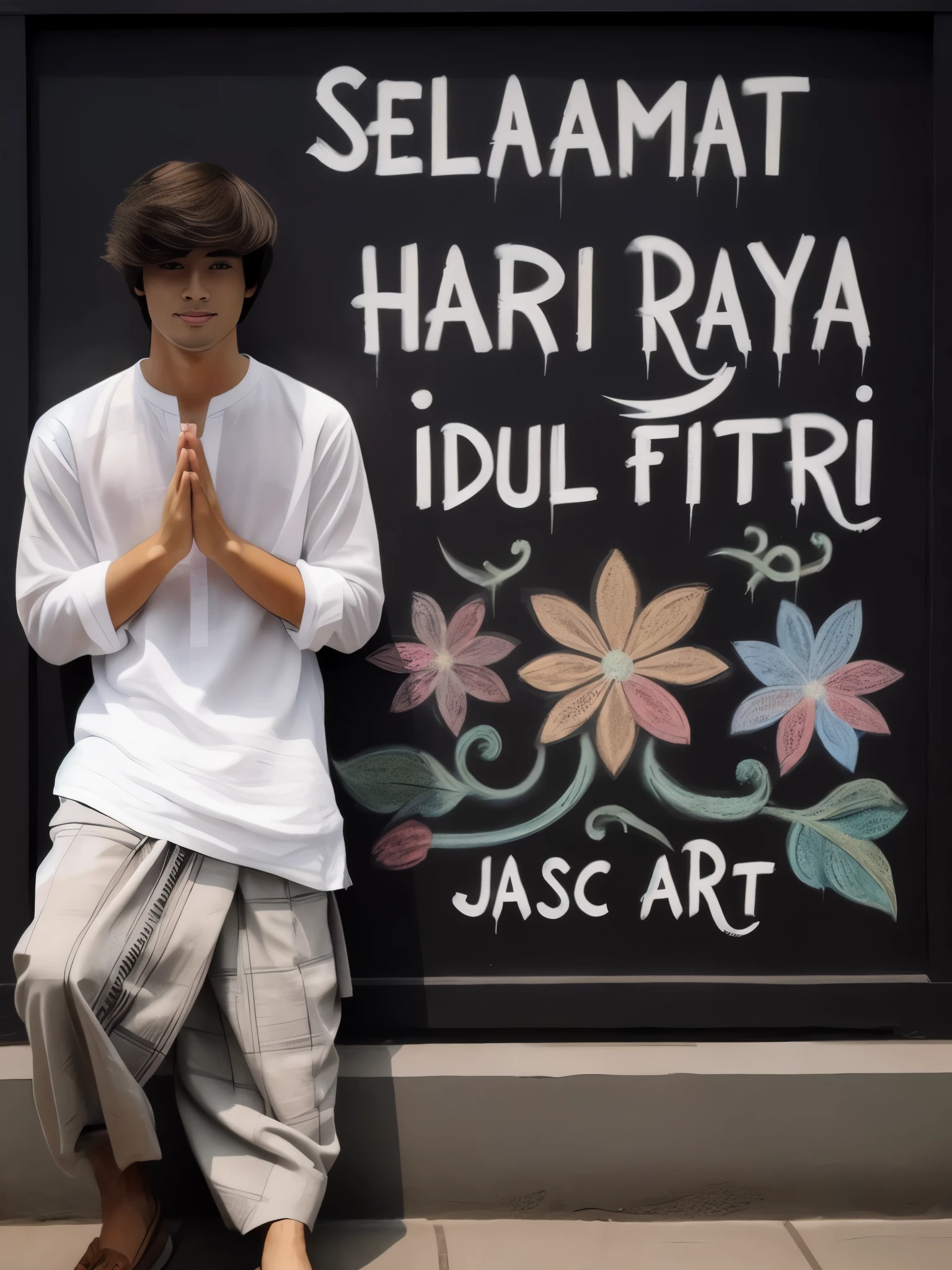 arafy man sitting on a wall with his hands folded in prayer, inspired by Ismail Acar, inspired by Basuki Abdullah, inspired by Fathi Hassan, inspired by Naza, realism art, zaha hadi, inspired by Jacob Pynas, saadane afif, inspired by I Ketut Soki, inspired by Sasha Putrya, inspiring art