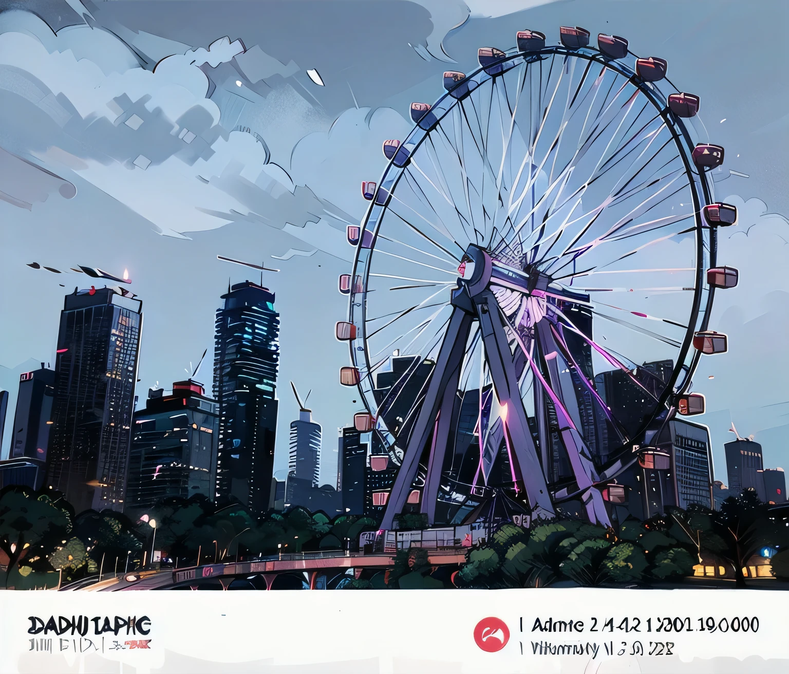 Alafed Ferris Wheel in front of city skyline at night, Shot with Canon eos r 5, Shot with Canon eos r5, Canon 40mm View, 2 4mm wide angle, Take pictures with advanced SLR cameras, ultra wide lens shot, Canon 24mm, Sigma 2 4 mm, Photographed by Nikon Z9, Shot with Sony Alpha