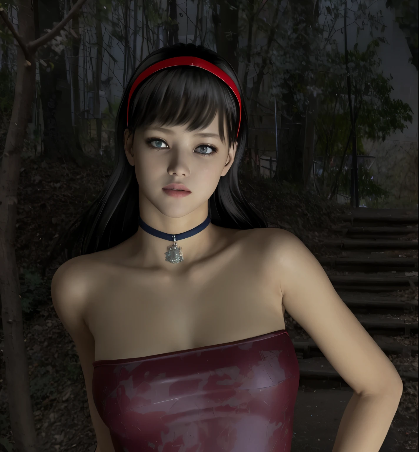 ((I'm sad、shed tears))、((sweaty、dye one's cheeks red、Sweat-soaked skin))、(8K, highest quality, masterpiece:1.2), (realistic, photo-realistic:1.37), Super detailed,highest quality, ultra high resolution, professional lighting, photon mapping, radio city, Physically based rendering, cinematic lighting, late night path,written boundary depth, sharp focus,moonlight, good composition,1 girl,alone,(whole body), (open your mouth),fine and beautiful eyes,((red eyes、Sharp and long double teeth))、 temporarily stop, tight waist,Japanese high school girl, black hair,messy hair,long hair fluttering in the wind,((Sailor suit for high school girls、navy blue socks))、(Ulzzang-6500:1.2)、 mix 4,