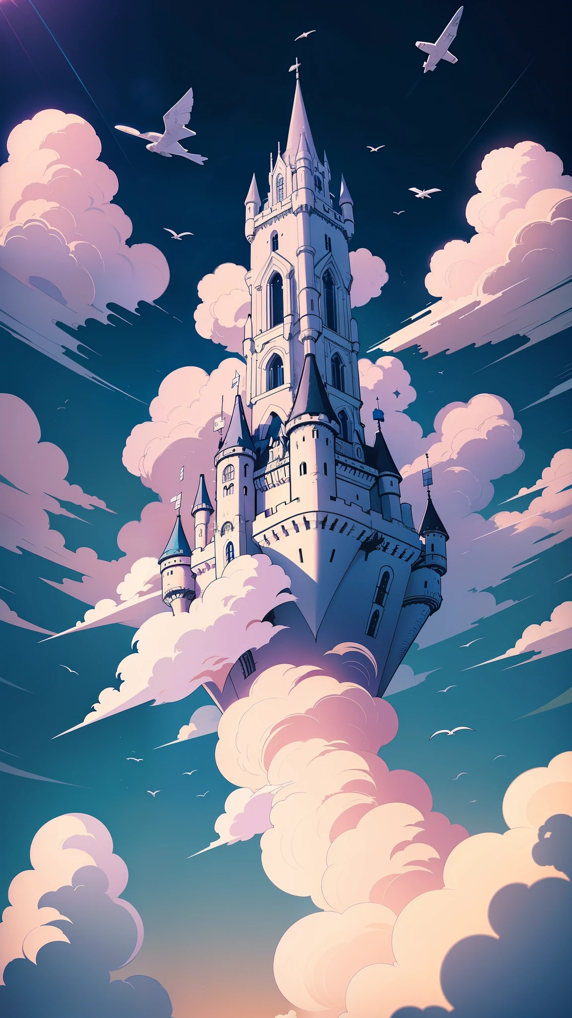 Comic: A lively scene unfolds in the comic as a Flying Castle floats amidst the vibrant, colorful clouds. The air is filled with the roar of engines as numerous F-35Bs surround it, ready to engage in an epic battle. Their sleek, metallic bodies gleam under the sun, creating a captivating contrast against the fluffy, white clouds.
Flying Castle: In the midst of the bustling scene, a grand Flying Castle stands proudly, its majestic silhouette casting long, dramatic shadows on the ground below. The castle's spires reaches for the sky, adorned with banners flapping gently in the wind. Its