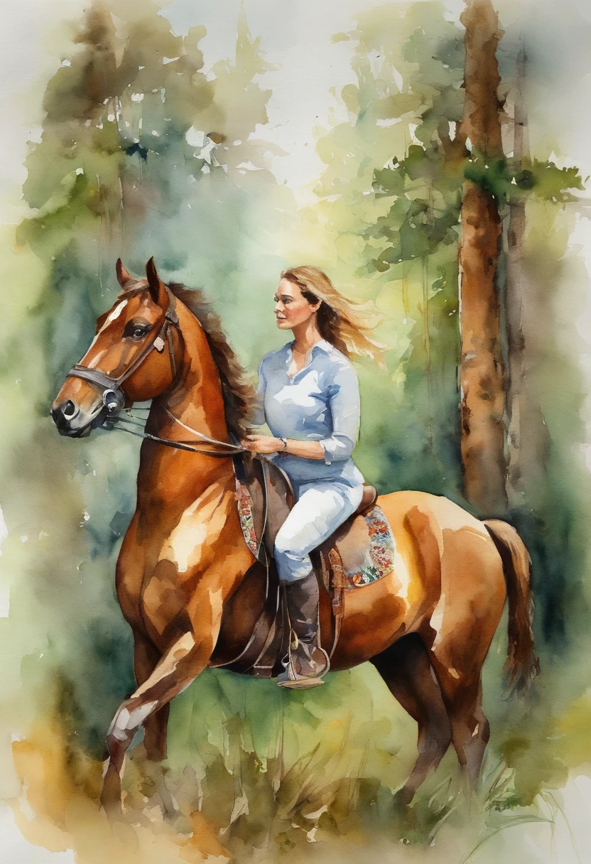 A woman on a horse in the forest