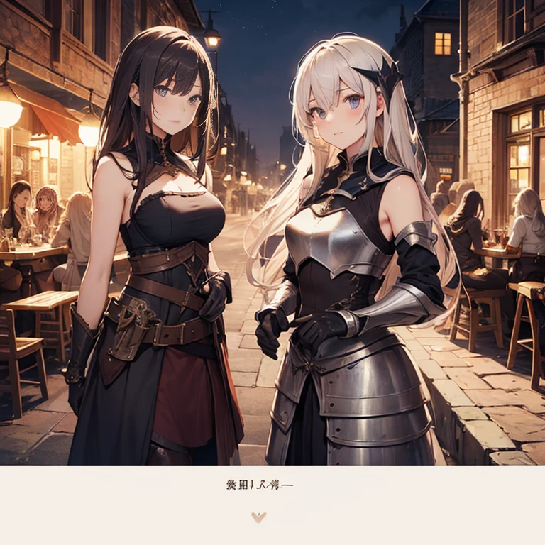 A group of female medieval fantasy adventurers, (in tavern), various hair styles, harem, night, details face, seducing, sleeveless, armor