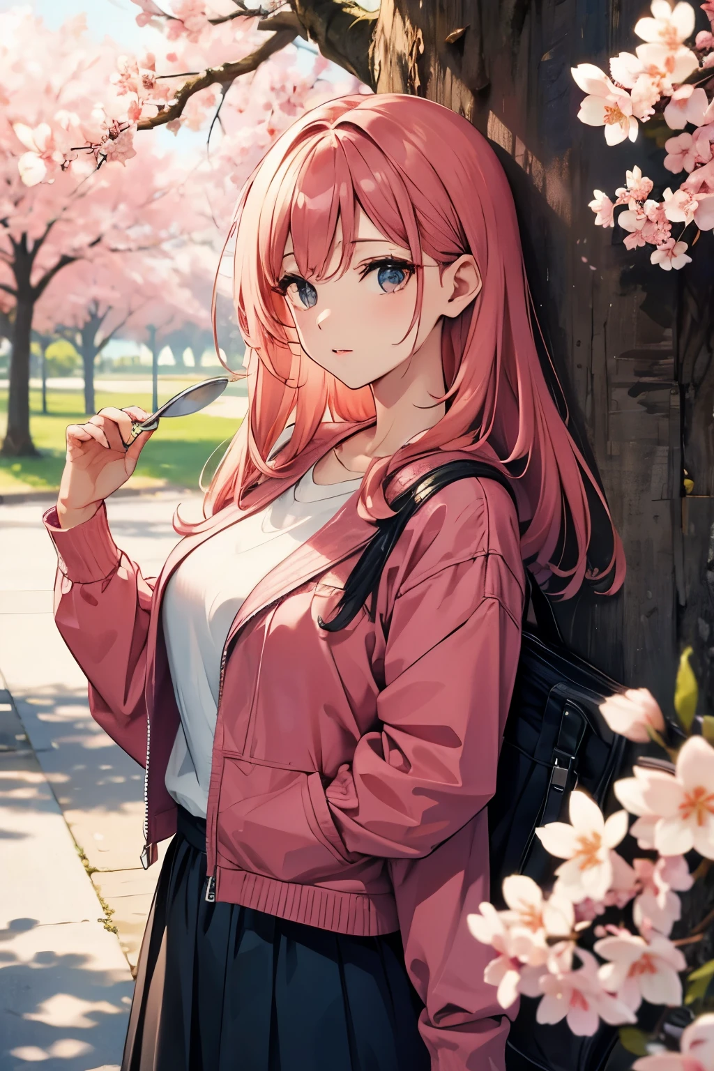 Cherry blossom viewing beautiful mature woman、sexy、Jacket、eat