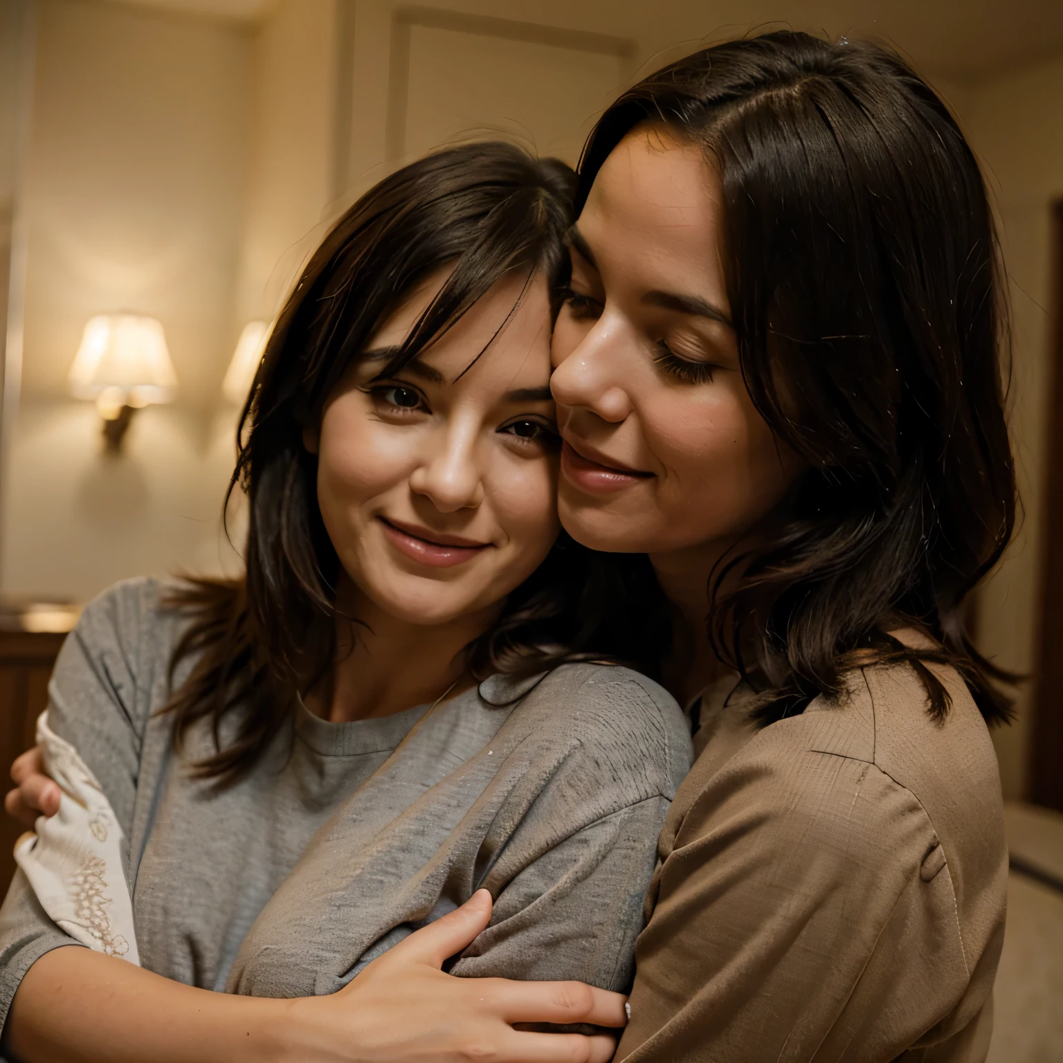 Mature woman hugging young girl