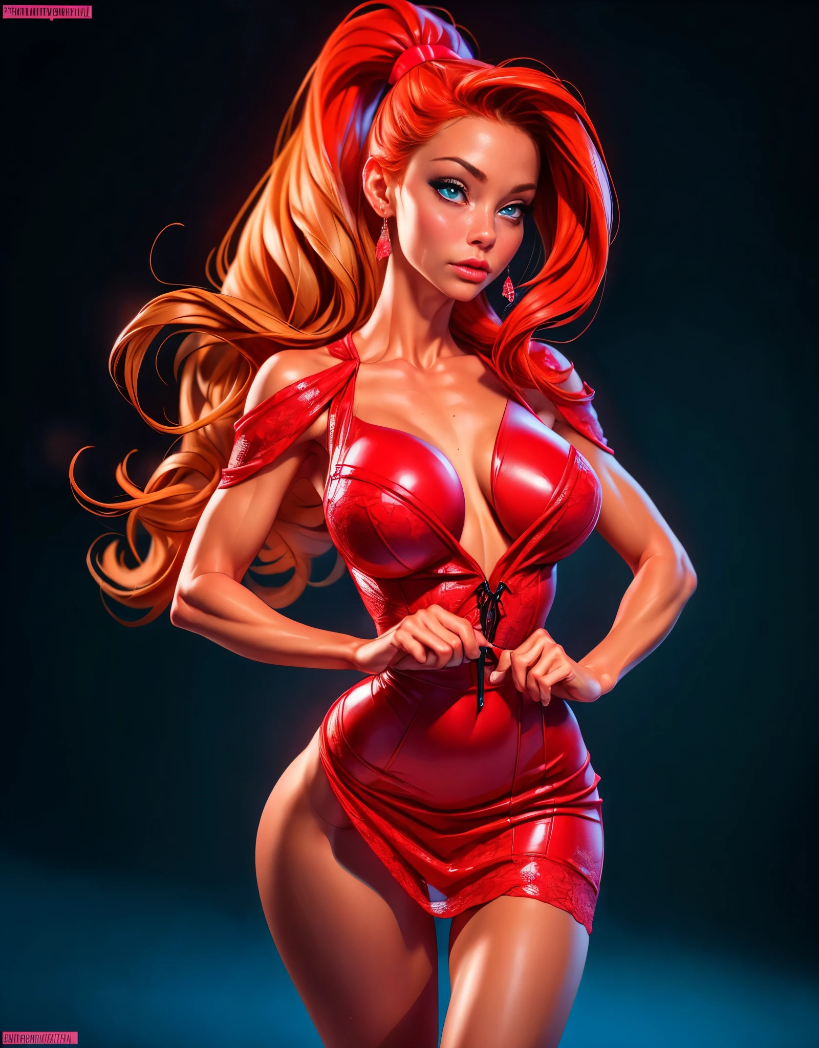 low angle photo of a gorgeous, 38 year old woman, blue eyes, milf, healthy, clean skin texture, small, big lips, little noose, sexy, wearing, red lace dress and black corset, (red long hair in ponytail), redhead, ginger hair, insanely detailed eyes, little breasts, , small perky breasts(perky breasts), perky, 2/3 body crop, 8 mm art lens, f 1. 1, sharp focus, 8 k high definition, insanely detailed, photorealistic, big shoulder, little neck, long lash, full lips, big lower lip, pink lips, firm breast, firm pushup, push up, firm chest, posing outside in the sunset
