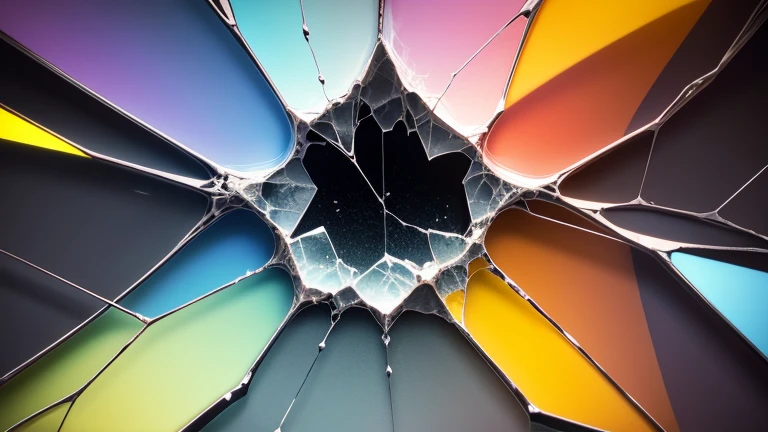 glass, Cracks spreading from the center, colorful