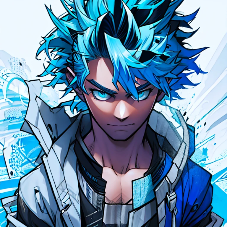 Human Male , BLUE Messy hair ,