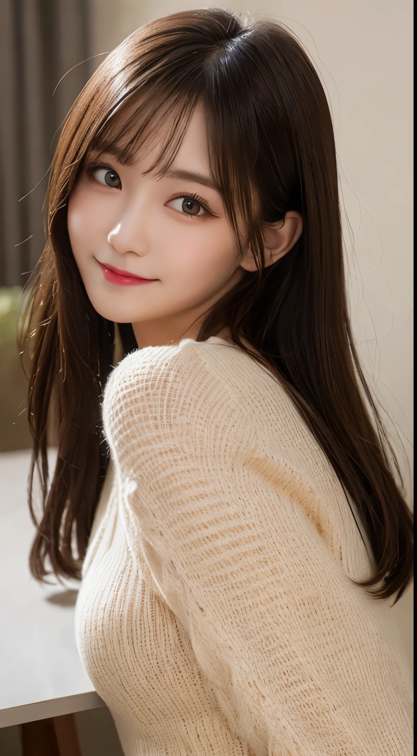 table top, highest quality, shape, Super detailed, finely, High resolution, 8k wallpaper, 完璧なダイナミックな構shape, beautiful and detailed eyes, straight hair, small breasts, natural color lip, random sexy pose,smile,20 year old girl、midnight、Beautiful and dense face、perfect and beautiful face,Big eyes、Raw photo、Expressing feminine poses with your whole body、beautiful and detailed eyes、small face、beautiful duplex、slim face and style,beautiful golden ratio face、A stylish and cute sheer long-sleeved one-piece dress（black）