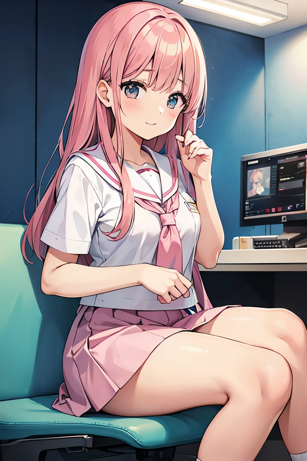 A pink-haired high school girl in a sailor uniform in the nurse's office、I am taking a rest due to feeling unwell due to the change of seasons.