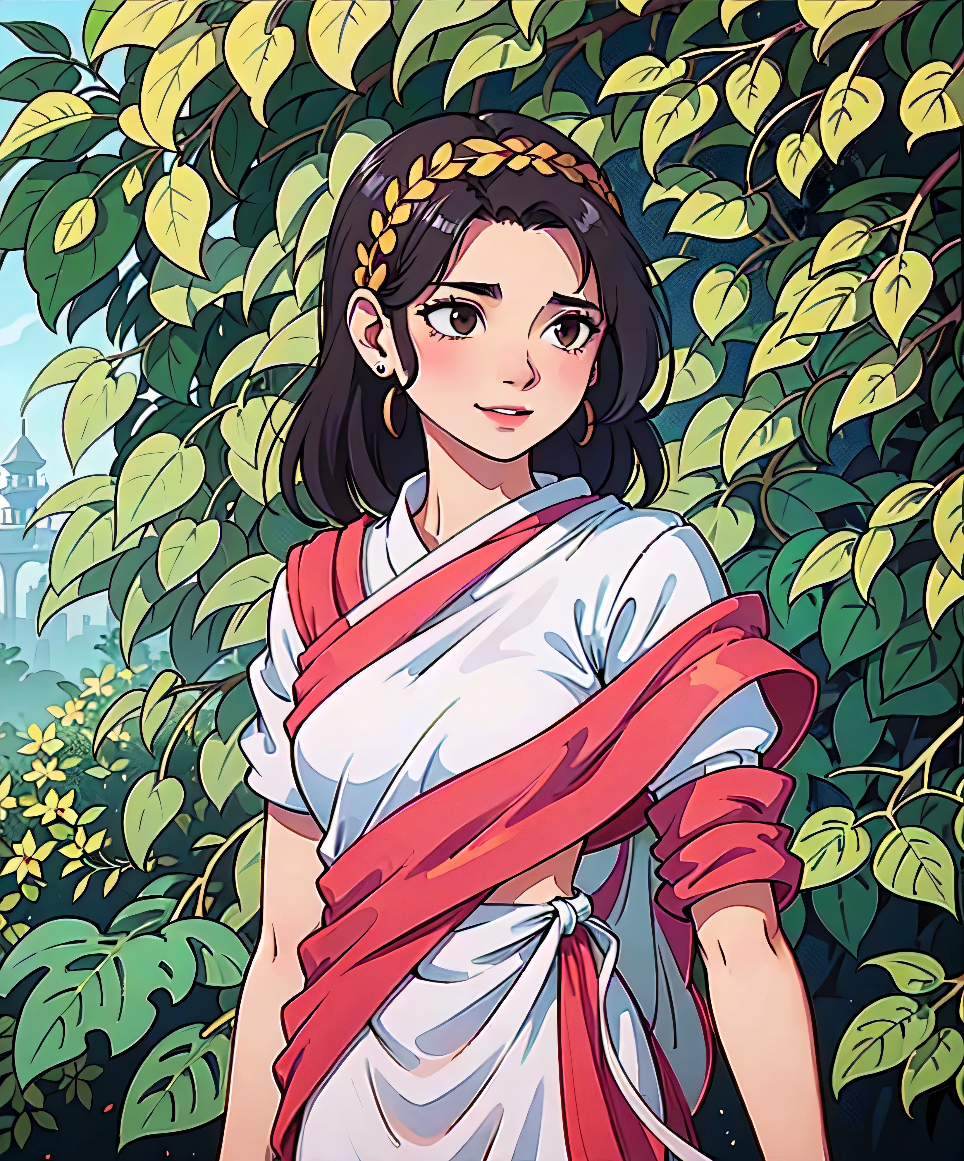 a woman in a pink sari standing in front of a hedge, faridah malik, by Pacita Abad, headshot profile picture, profile image, profile picture, portait photo profile picture, candid picture, dayanita singh, taken in the early 2020s, dressed in a sari, professional profile picture, inspired by Pacita Abad, profile pic,cute smile