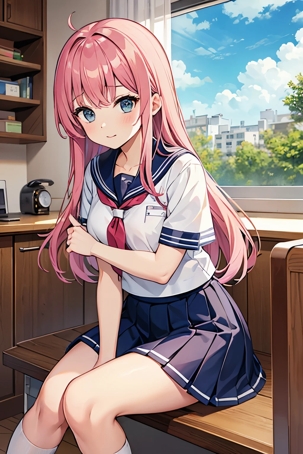 A pink-haired high school girl in a sailor uniform in the nurse's office、I am taking a rest due to feeling unwell due to the change of seasons.