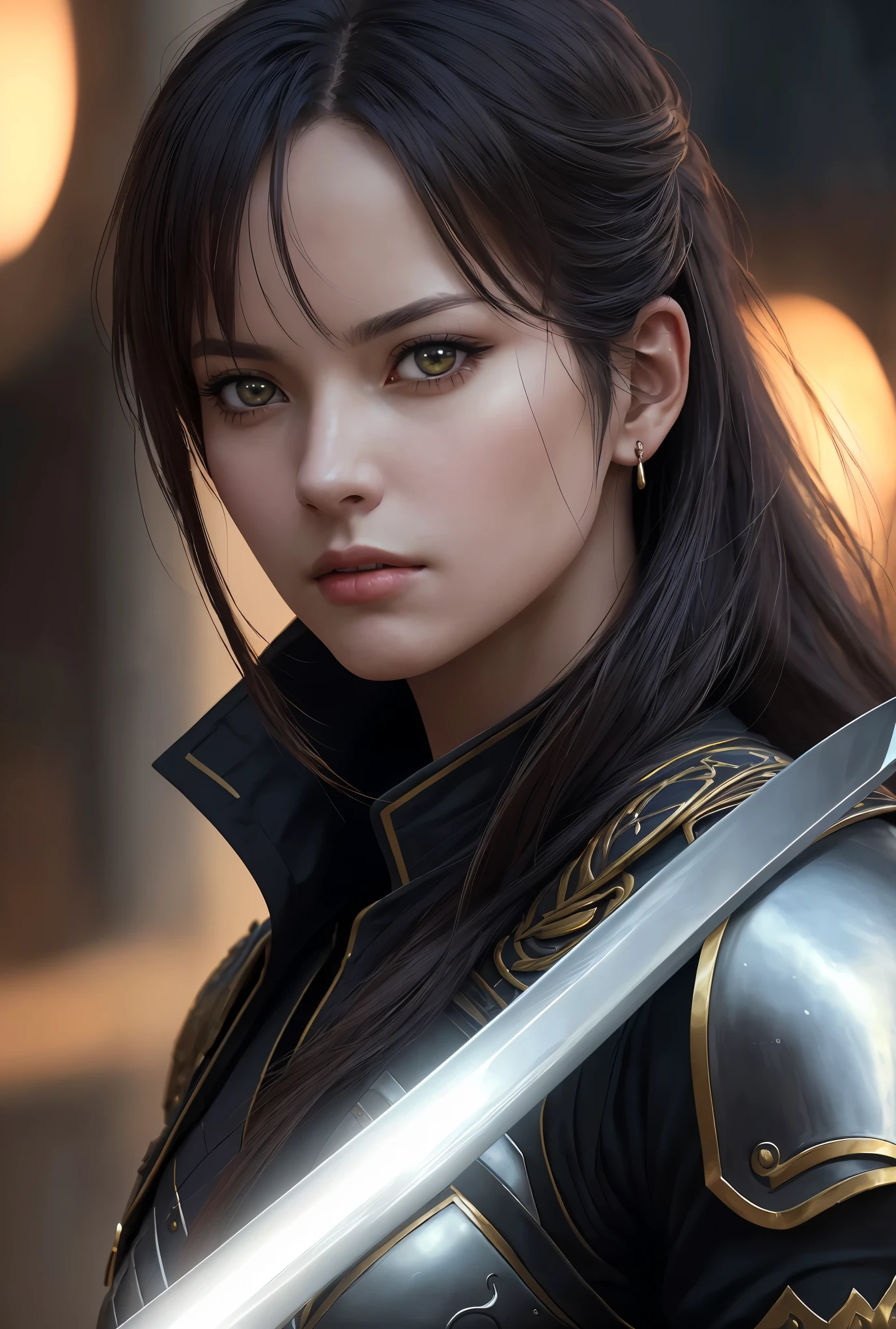 (best quality,4k,8k,highres,masterpiece:1.2),ultra-detailed,(realistic,photorealistic,photo-realistic:1.37),anime,portraits,HD,sharp focus,physically-based rendering,extreme detail description,vivid colors,studio lighting
A female general holding a long sword, wearing magnificent armor, with a determined gaze, set against a battlefield backdrop
