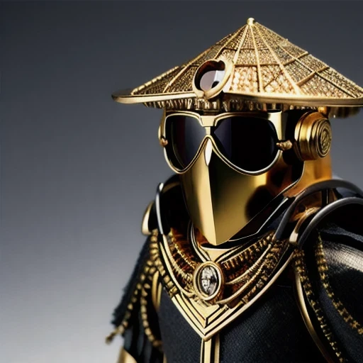 Brilliant Gold Diamond Maya Star((Rosewood))Copper weapons, Burlap Cloak Mummy Hood Platinum Silk Cyberpunk Light Crossbow Space Station 1:90 miniature models, illustration, Side view, (Side view), Wear gold-rimmed reflective sunglasses, Carrying future weapons, very happy, Side view, whole body, 3d, (Black and white checkered glasses) octane rendering, perfect appearance, Collagen protein(((Linen coarse cloth)))