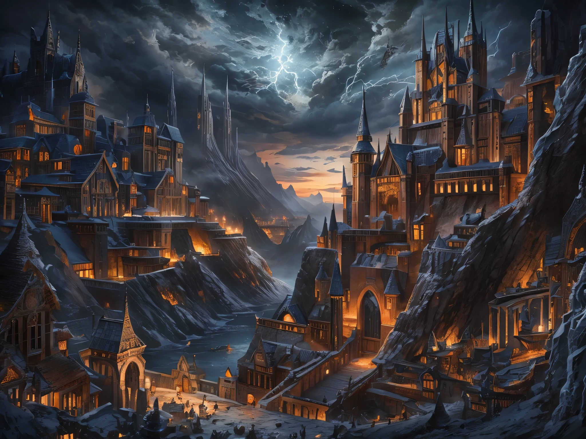 ((highest quality)),(ultra high resolution),(Super detailed),(detailed description),((best CG)),(best work of art),super precision art,amazing drawing art,(Fantasy art with intricate detail:1.5), Lightning cuts through the darkness, burns the wind, and shatters the castle walls.