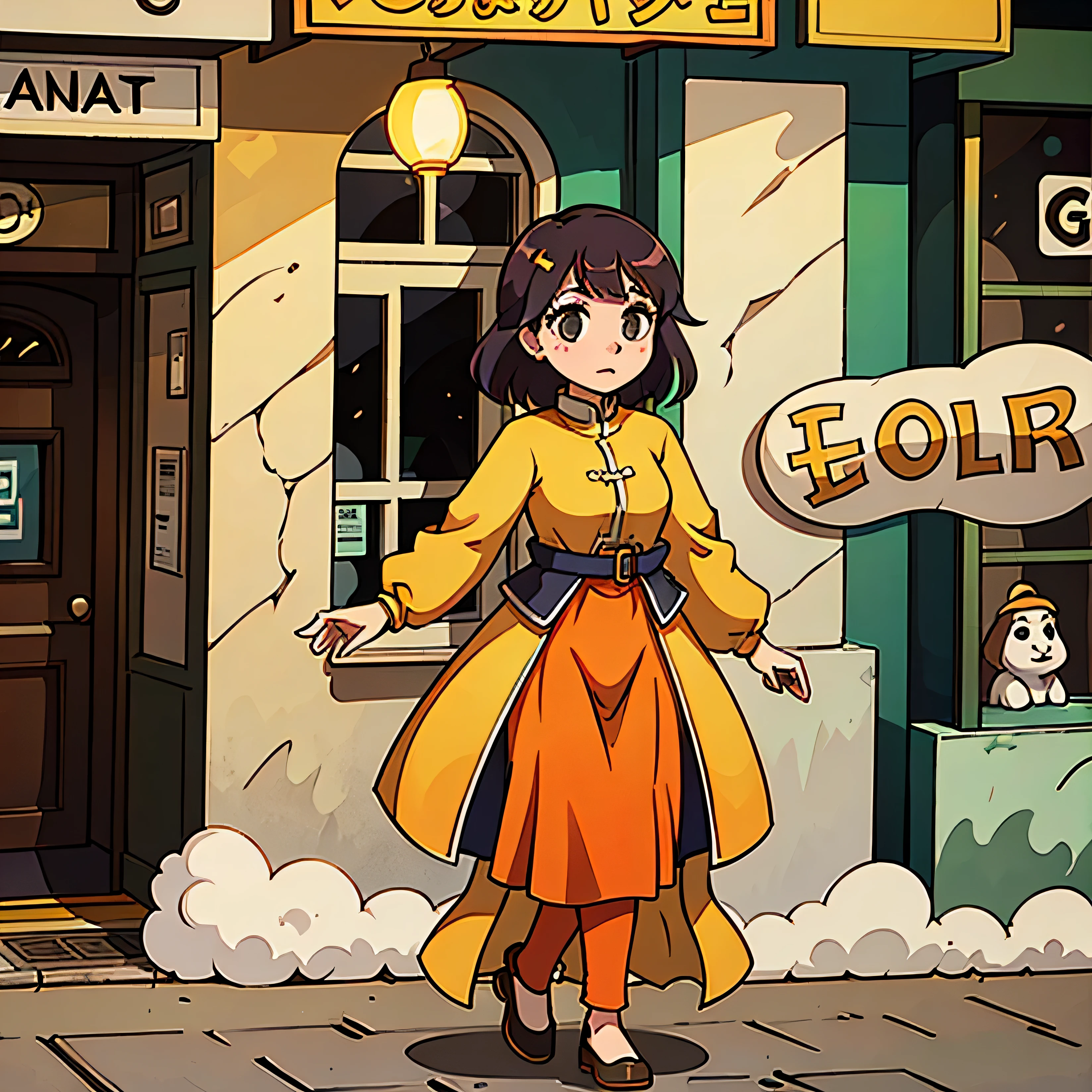 araffe woman in orange dress standing on sidewalk in front of building, wearing a silk kurta, wearing a kurta, very very low quality picture, wearing an elegant tribal outfit, kyza saleem, inspired by Ambreen Butt, taken at golden hour, idian dress, by Riza Abbasi, long orange sweatshirt, beautiful, actress