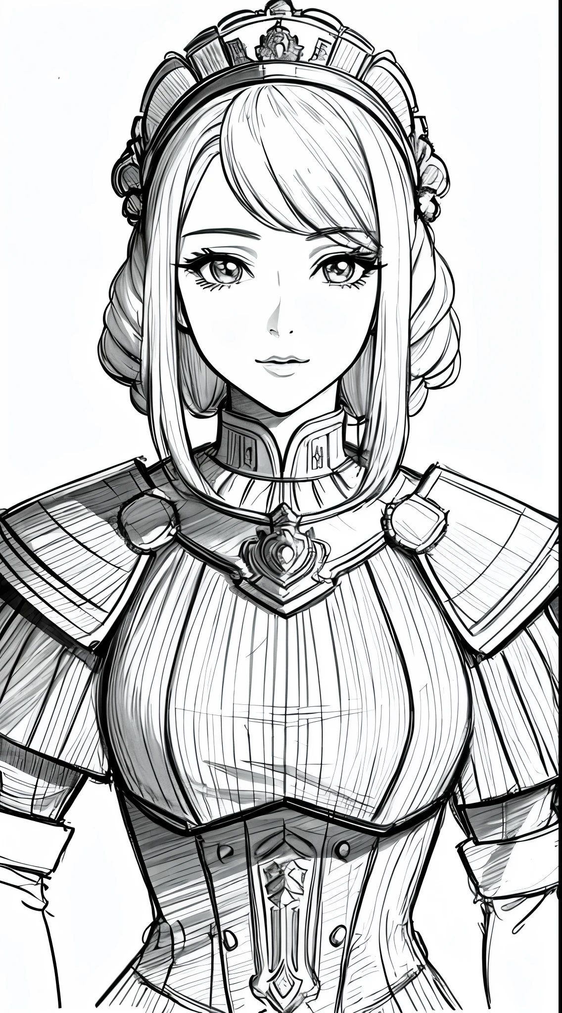 masterpiece, superlative,woman,female general , alone, Bust Close-up, White background, monochrome, draw line, ((sketch))