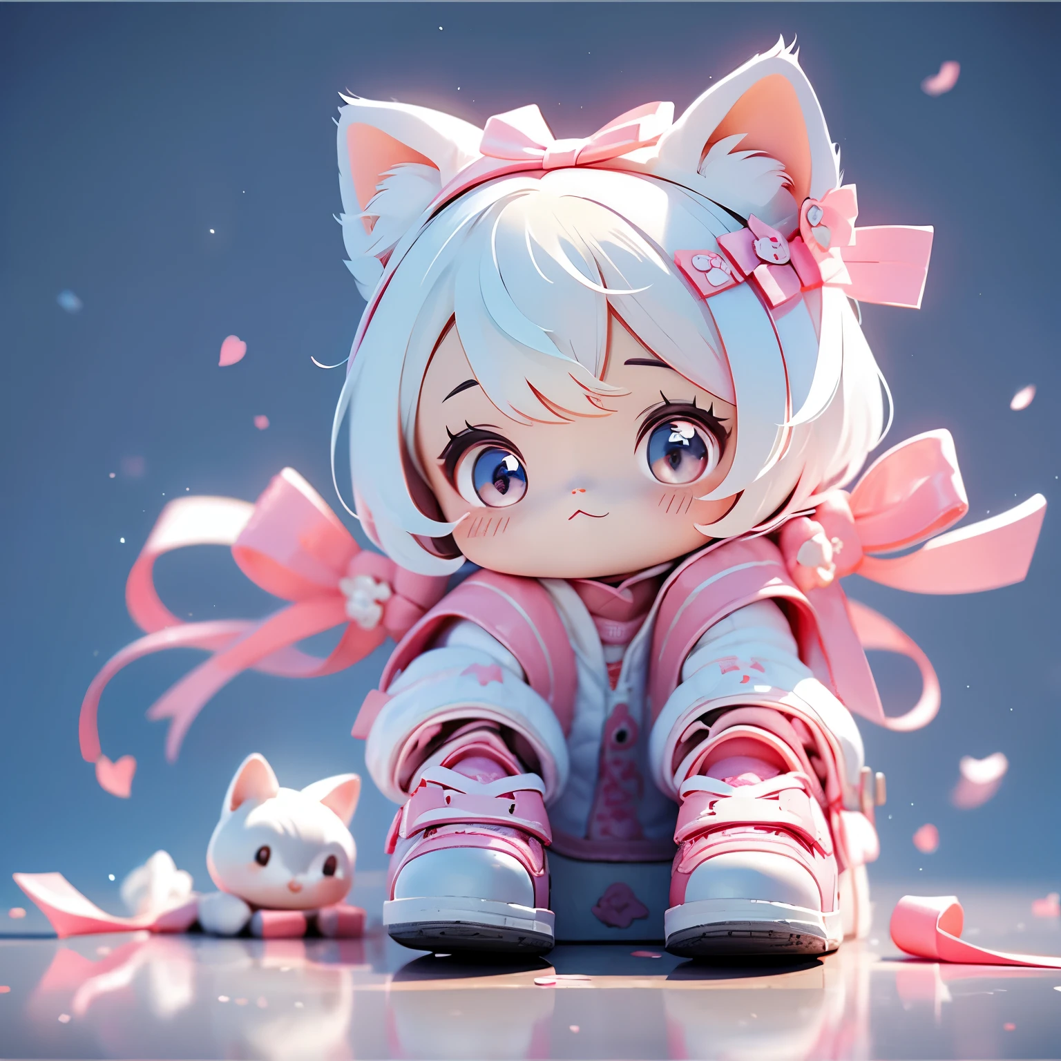 Cat with pink ribbon