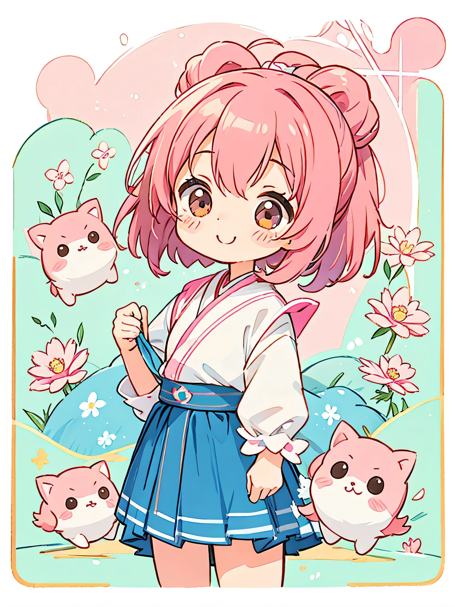 Momoko Sakura style、 Kawaii Design, most beautiful girl ever、Chibi, bob hair、cute animals、best smile