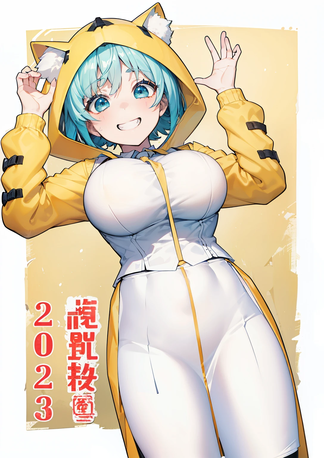 ((masterpiece:1.2)), highest quality, ((extreme details)), (official art), (ultra-be familiar with), anime screencap, very, be familiar with, (cg), (3D), 8K, anime, unified model, wallpaper, cowboy shot, 1 girl, (alone), Let&#39;s talk, @Let&#39;s talk, alternative breast sizes, (half closed eyes), aqua eye, twin tails, aqua hair, aqua necktie, black skirt, mini skirt, pleated skirt, black stockings, black sleeves, removed sleeve, (((huge breasts))), sleeveless shirt, open your mouth, looking at the viewer, (grin and laugh), (tight clothes), (gray blouse), (thick thighs), ((wide hips)), (wrinkles on clothes),