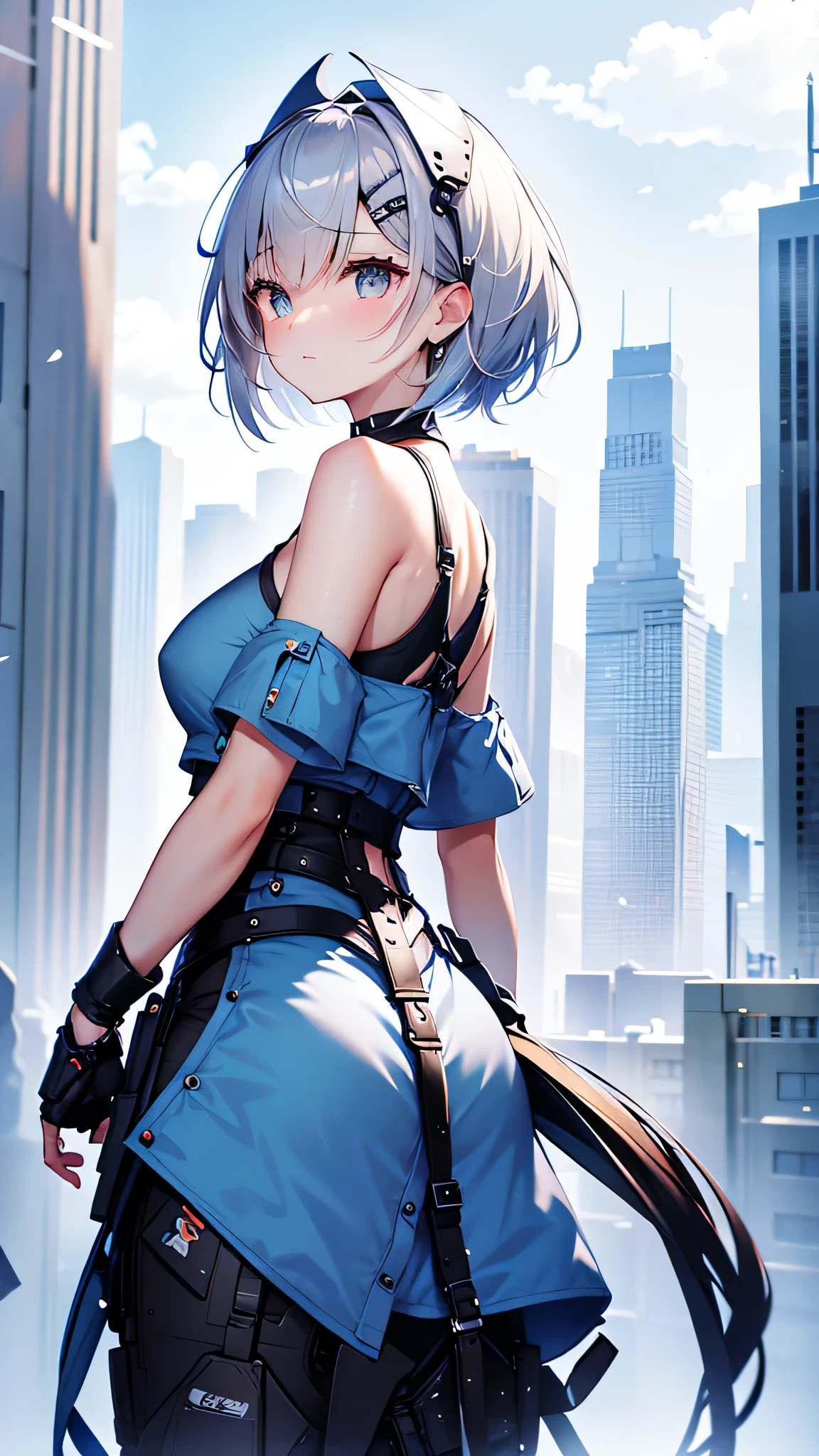 Highest image quality、delicate depiction、beautiful 、（（silver hair、short bob、Torn white t-shirt、1 girl、150 cm、small breasts））、（3. Big Man、big penis、Group sexual intercourse、rape、sexual intercourse、blowjob）、Ruined City