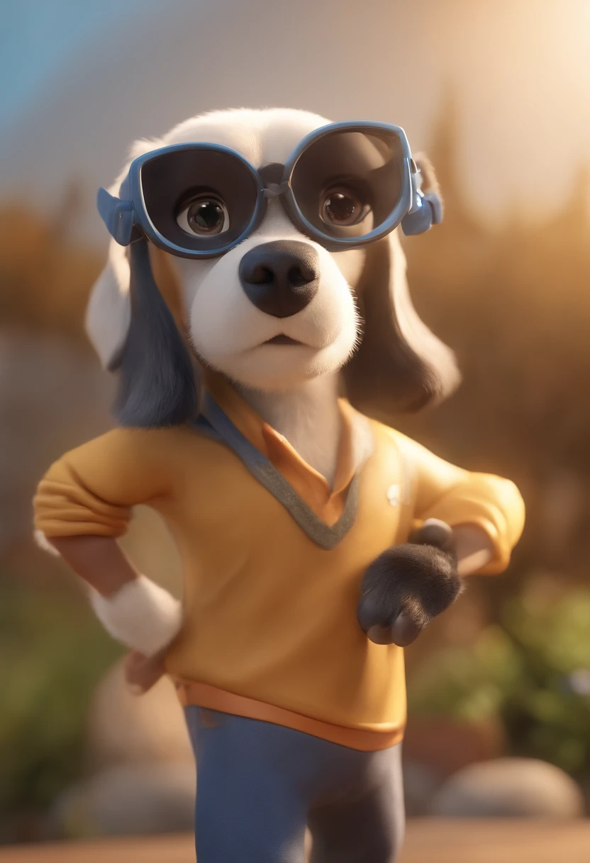 Personaje de dibujos animados de un perro shitzu con gafas negras y camisa azul, animation character, personaje estilizado, animation style rendering, 3D estilizado, Render 3D estilizado, Toon render keyshot, Personaje 3D, Personaje 3D, Stylized 3D rendering, renderizado de personajes 3d, personaje animado, Close-up character, Pose del personaje, (Estilo Pixar) (parte maestra:1.2) (bokeh) (Mejor calidad) (piel detallada) (textura detallada) (8K) (arcilla) (cinematic lighting) (sharp focus