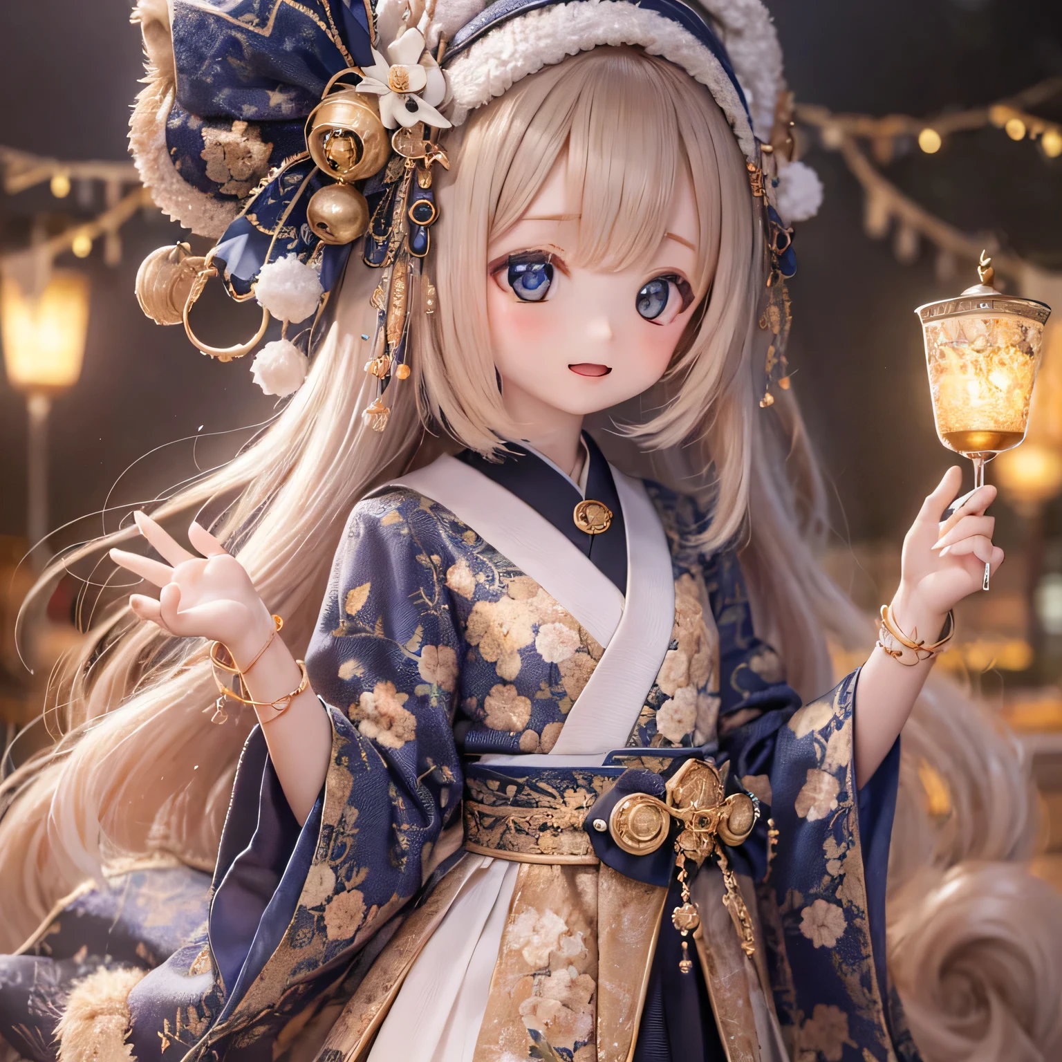 "(best quality,ultra-detailed),chibi ermine girl,adorable kawaii,yukata,playful,summer festival,smiling,expressive eyes,soft pastel colors,with cute accessories,sparkling fireworks,floating lanterns,traditional Japanese atmosphere"