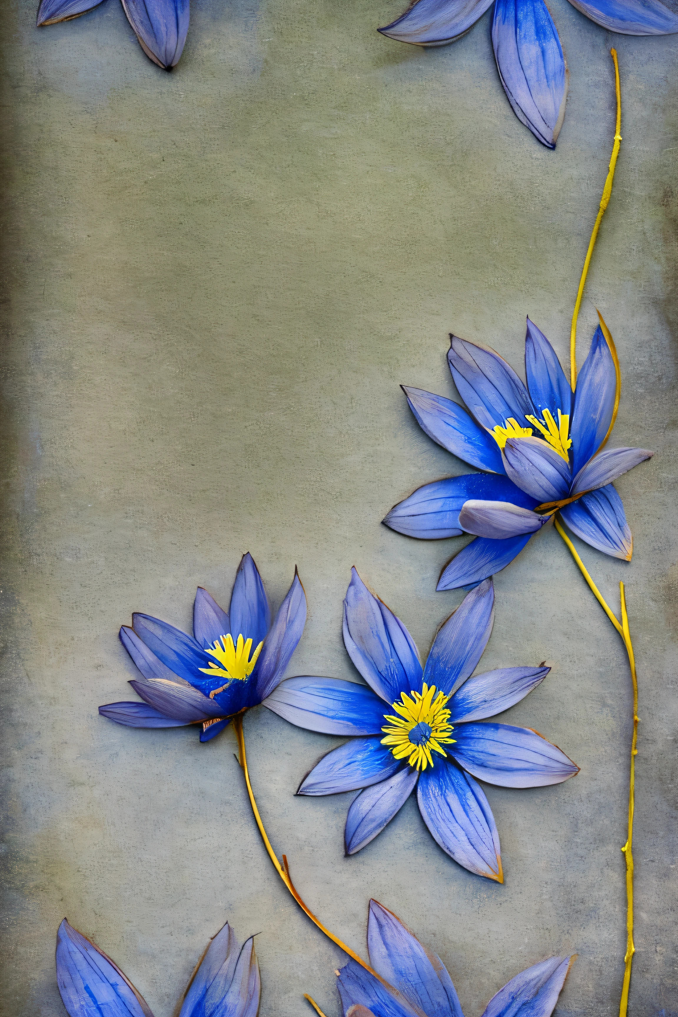 "uma obra-prima de alta qualidade, com detalhes hiperrealistas, retrata uma flor azul em um fundo azul vibrante. The blue petals are represented to perfection, transmitindo um senso de realismo. Photography is done with fine-grained Fujifilm, adding more texture and depth to the image."