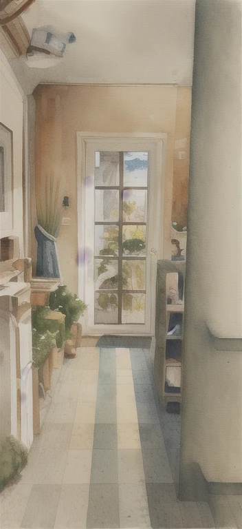 miaobishenghua , architectural building, maison, des arbres, style aquarelle