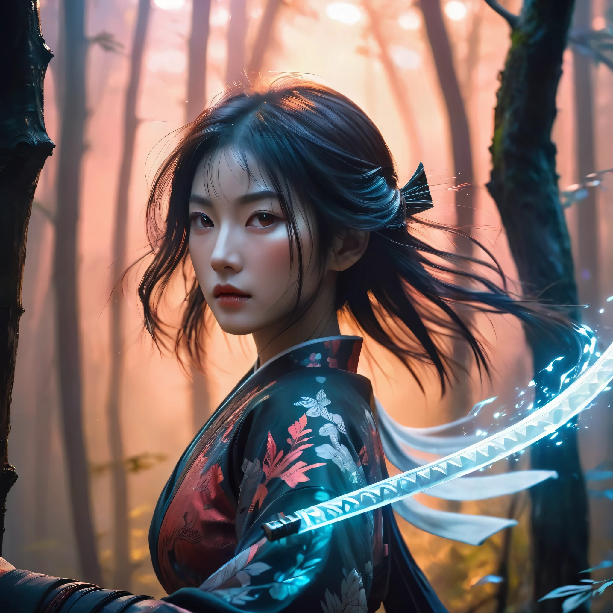 a woman with a sword in a white dress in a forest, elegant cinematic fantasy art, flowing white robes, ross tran 8 k, cgsociety contest winner, in style of dark fantasy art, 4k fantasy art, neoartcore and charlie bowater, cgsociety contest winner!!, fantasy art behance, dark fantasy style art, long flowing white robe