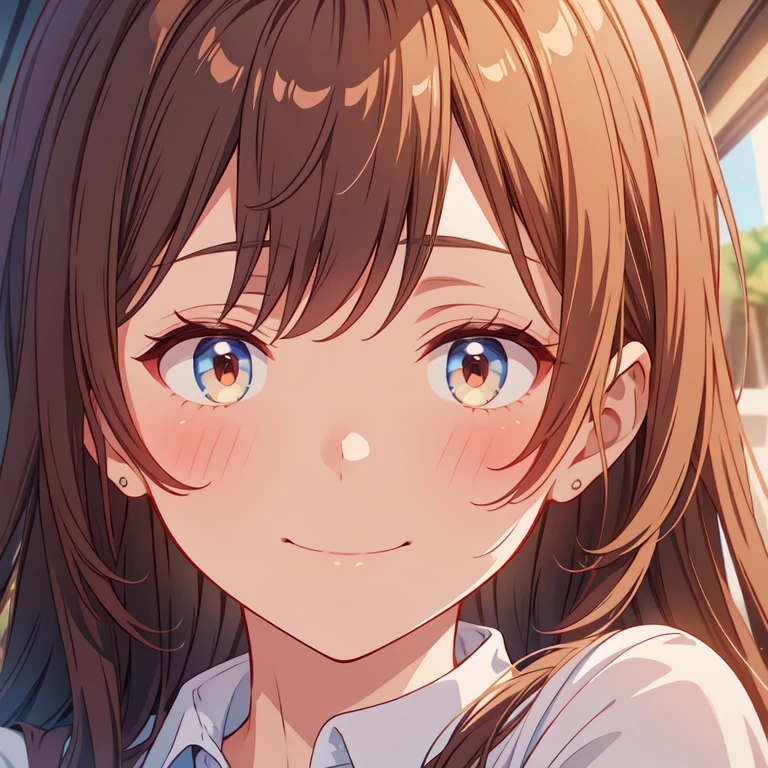 masterpiece, best quality, ultra detailed, highres,8k,BREAK,20 years old,girl,brown hair ,face focus, smile,