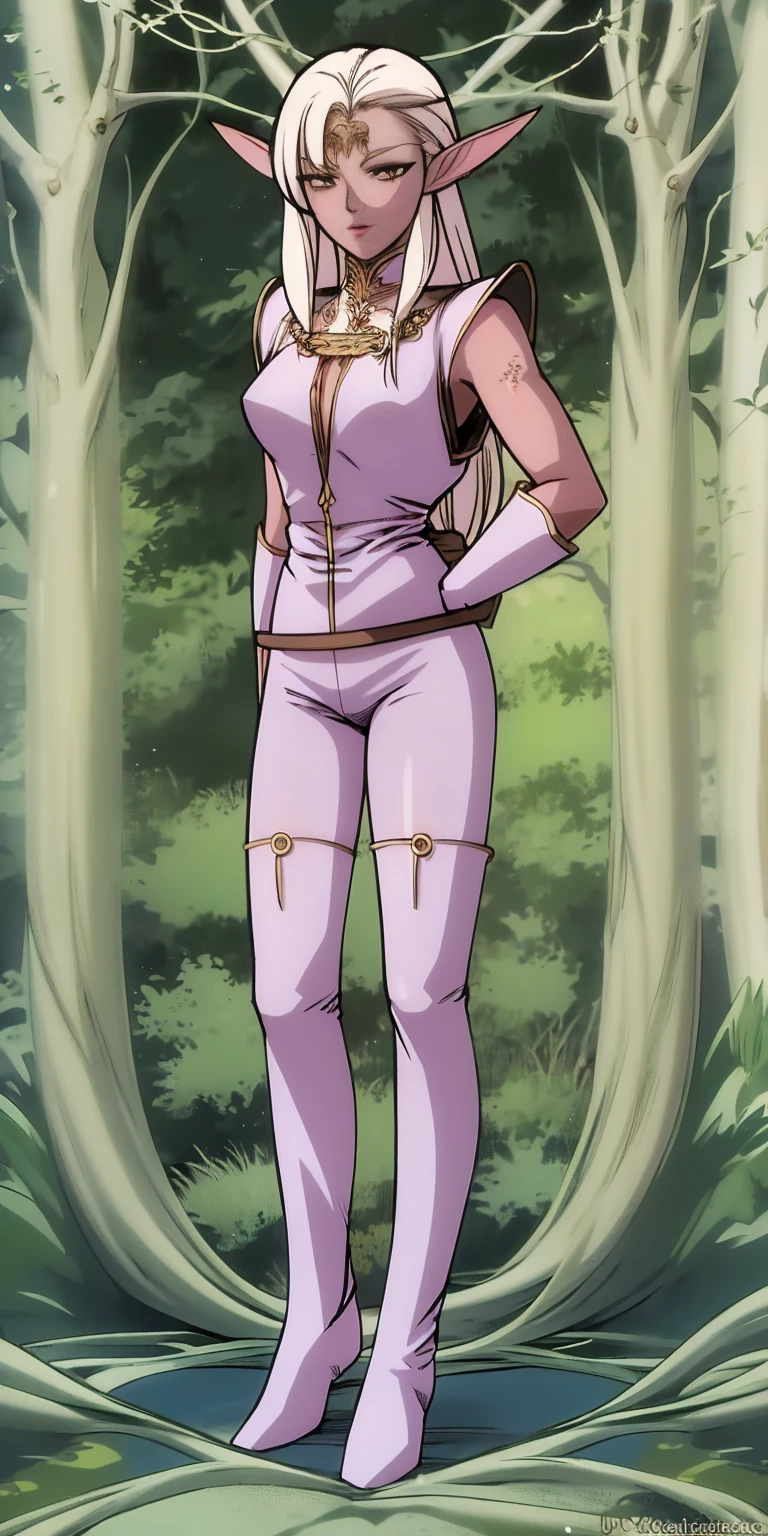 (masterpiece, best quality), (full body:1.6), standing (small fighting elven 1girl:1.6),(magical),(cute,adorable:1.3),blonde hair, green eyes, medium breast, beautiful, detailed, enchanted breastplate with precious gemstones, white thigh-high greaves, seductive pose, in a forest, magic flora, detailed face and eyes, volumetric light,(ultra quality skin:1.7)