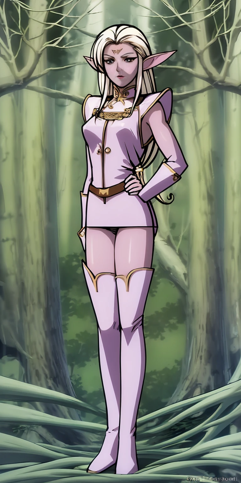 (masterpiece, best quality), (full body:1.6), standing (small fighting elven 1girl:1.6),(magical),(cute,adorable:1.3),blonde hair, green eyes, medium breast, beautiful, detailed, enchanted breastplate with precious gemstones, white thigh-high greaves, seductive pose, in a forest, magic flora, detailed face and eyes, volumetric light,(ultra quality skin:1.7)