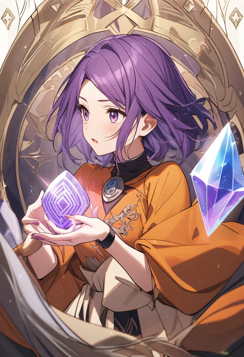 fortune teller　Minea　wind magic　tarot cards　purple hair　Orange robe　crystal