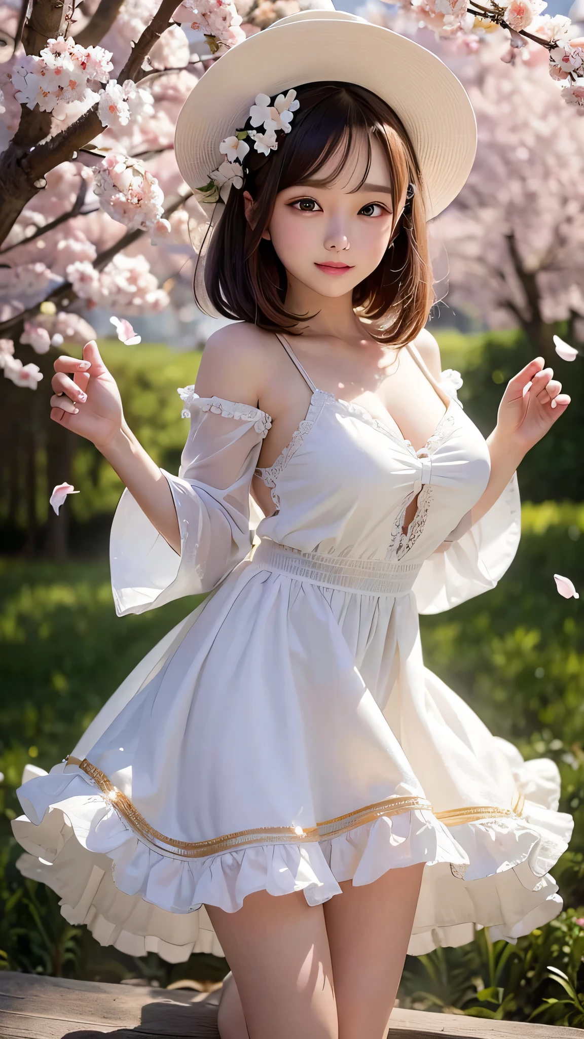 Nogizaka Musume 1、Chest flat、small tits、a smile、In Tokyo Park、Cinematographic lighting、(8K、​masterpiece、top-quality、Raw photo)