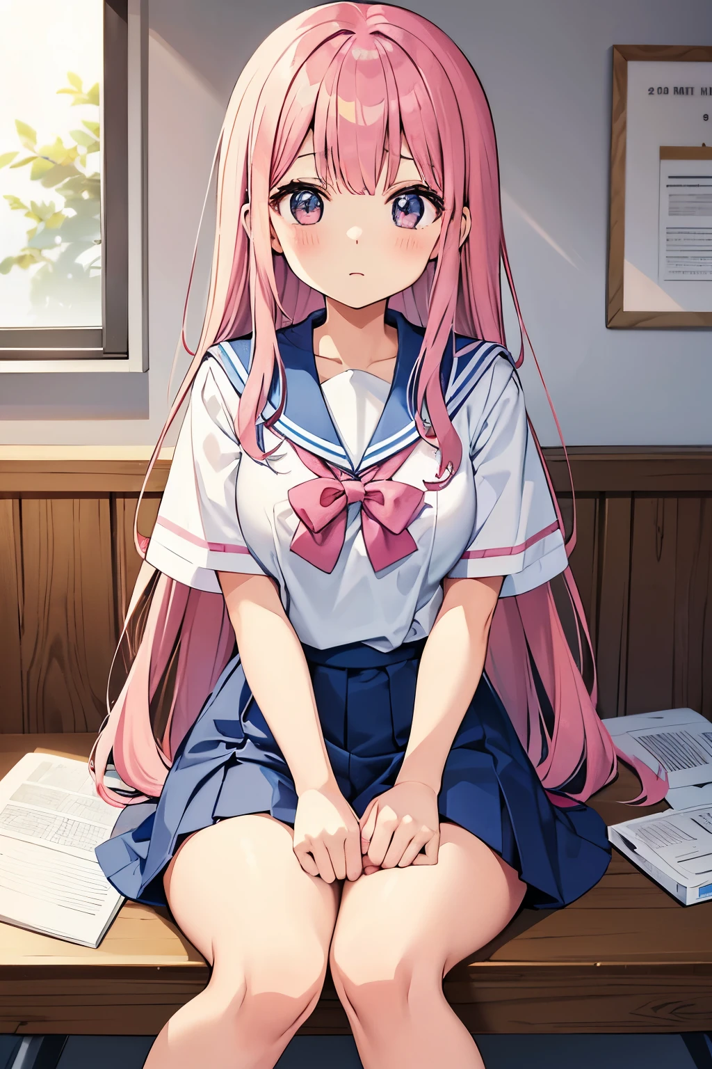 A pink-haired high school girl in a sailor uniform in the nurse&#39;s office、I am taking a rest due to feeling unwell due to the change of seasons.