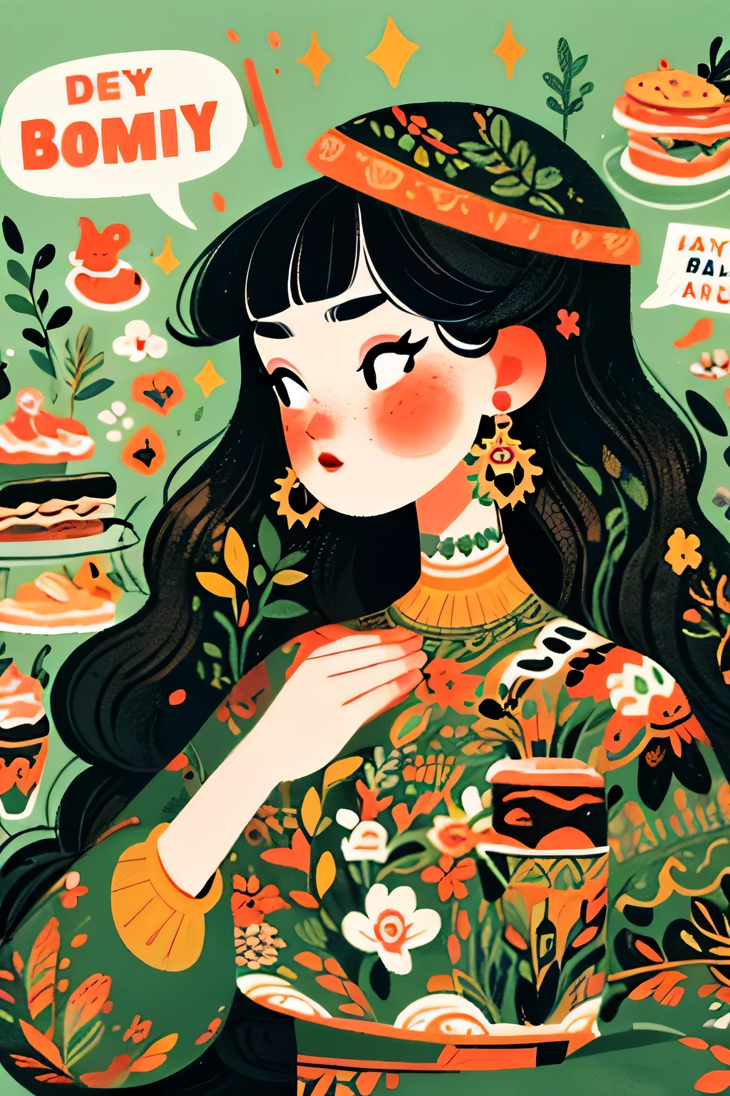 Create an illustration with the theme of &quot;food&quot;，Diet、Combined with artistic image，Promote food knowledge and raise awareness through art practice。