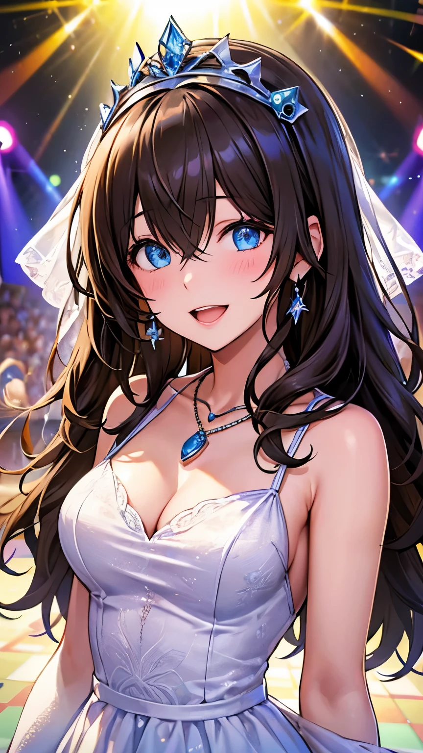 Anime girl in a wedding dress with a tiable and blue eyes - SeaArt AI