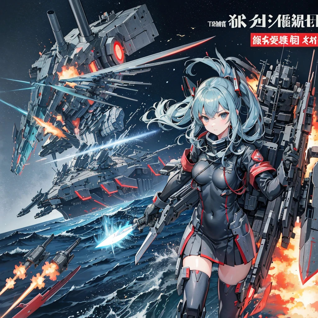 battleship Armored Core Machine Girl Main gun firing battle anime style Deep-sea perching ships Macross Quarter missile Mechanical Wings Two honjiao ghost 吸血ghost tail knife uniform battle機 explosion KanColle swordsman Artery Gear Charge Jet engine Be smart