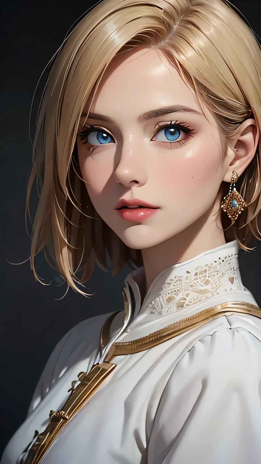 (highest quality,4k,8K,High resolution,masterpiece:1.2),Super detailed,realistic:1.37,portrait,blonde,blue eyes,white skin,medieval clothing,detailed facial features,beautiful lips,gorgeous eyes,A wonderful expression,retro style,soft lighting,Bright colors,short hair,break,