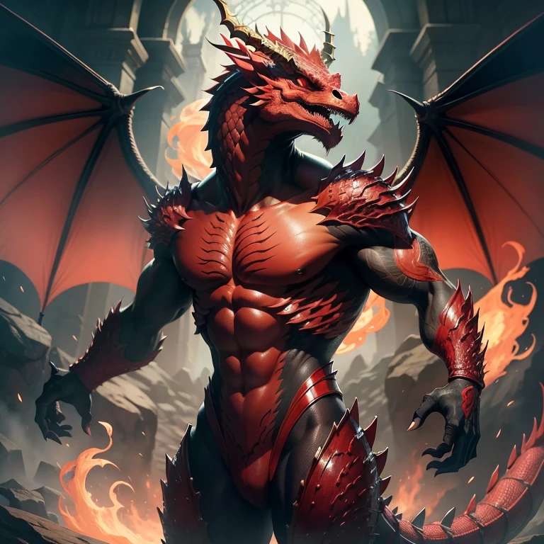 This masterpiece features a sexy, handsome red dragon in the highest quality with an amazing technique. The dragon is depicted in intricate detail, from the scales on its body to the fiery flames that dance at the end of its tail. The 8K resolution brings out every line and texture, making the artwork truly breathtaking to behold. Observe how the artist has captured the powerful and alluring presence of this majestic creature in this professional artwork.