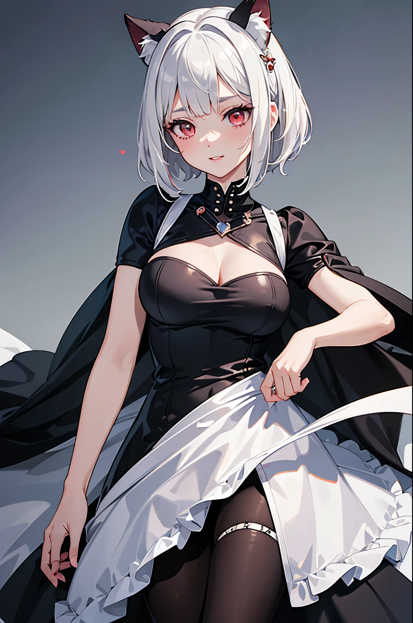 Anime character dressed in black and white with a cat ears - SeaArt AI