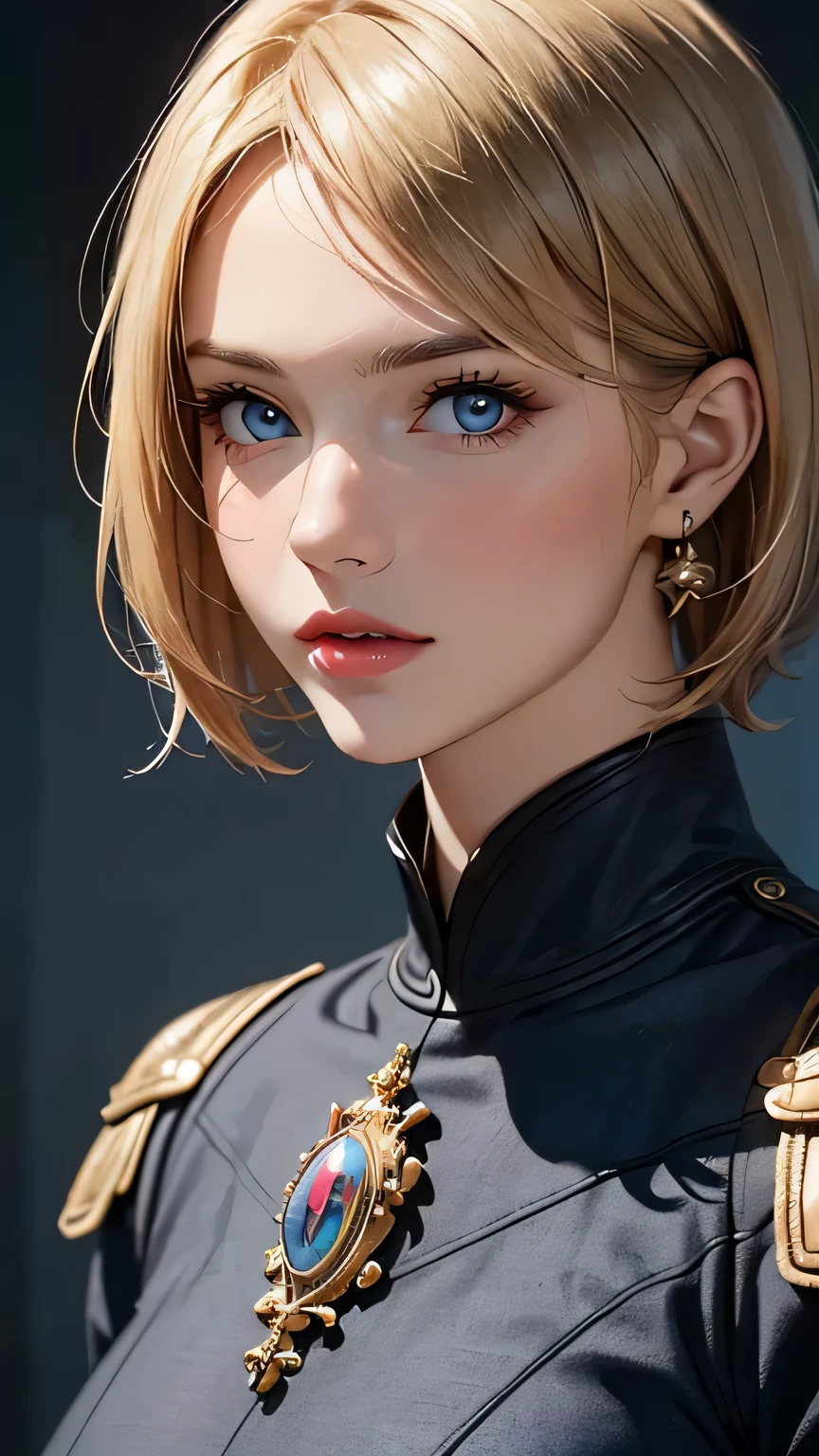 (highest quality,4k,8K,High resolution,masterpiece:1.2),Super detailed,realistic:1.37,portrait,blonde,blue eyes,white skin,medieval clothing,detailed facial features,beautiful lips,gorgeous eyes,A wonderful expression,retro style,soft lighting,Bright colors,short hair,break,