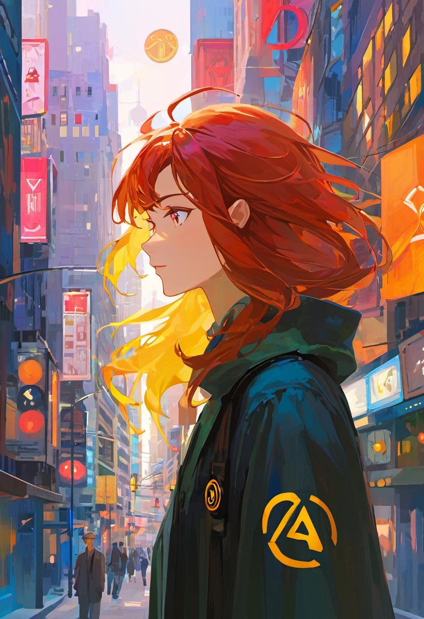 Modern interpretation of Leo of the Twelve Zodiac Signs, as a human living in bustling big city, bright, digital painting
